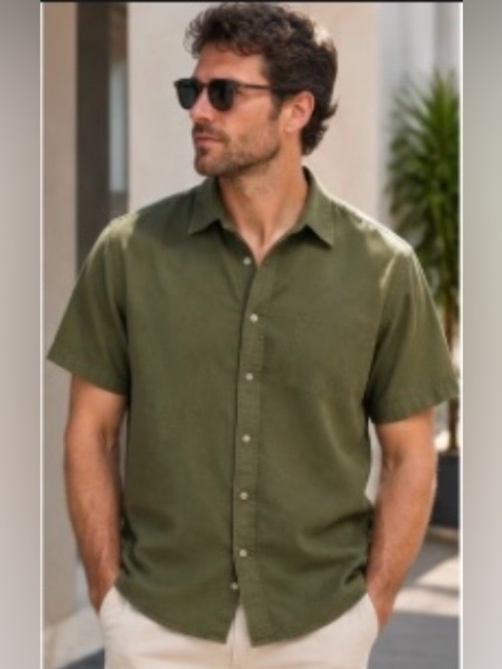 Banana Republic Olive Green Short-Sleeve Button-Down Shirt